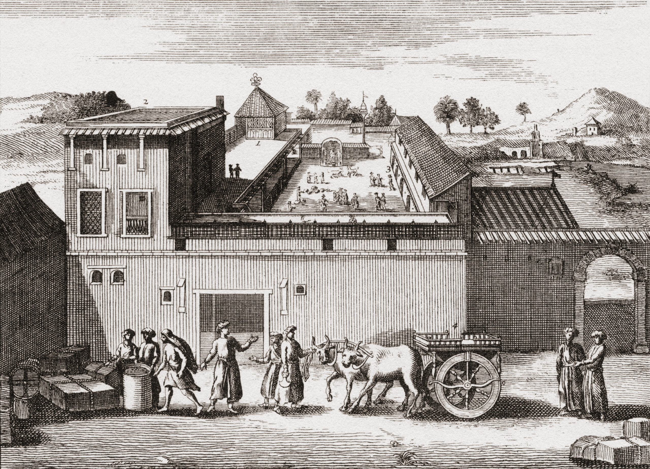 The trading post established by the British East India Company at Surat, India, c.1680. The trading post established by the British East India Company at Surat, India, c.1680.