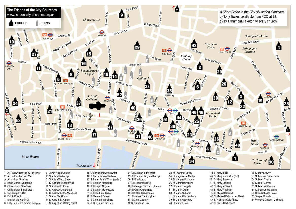 The map of the churches in London.
